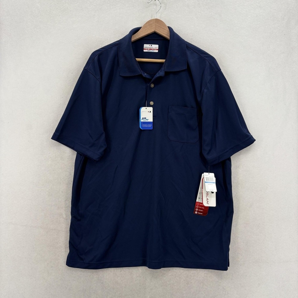 Grand Slam Airflow Polo Shirt Mens XL Blue Solid Mesh Golf Performance Travel